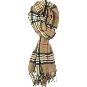 Men and Women Classic Camel Plaid Winter Scarf Cashmer Soft Plum Feathers